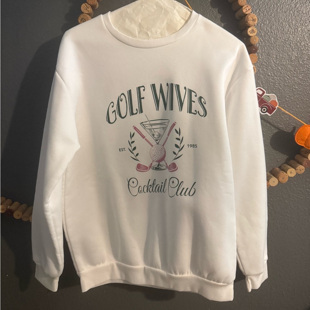 White Golf Wives Cocktail Club Crew Neck Sweater
